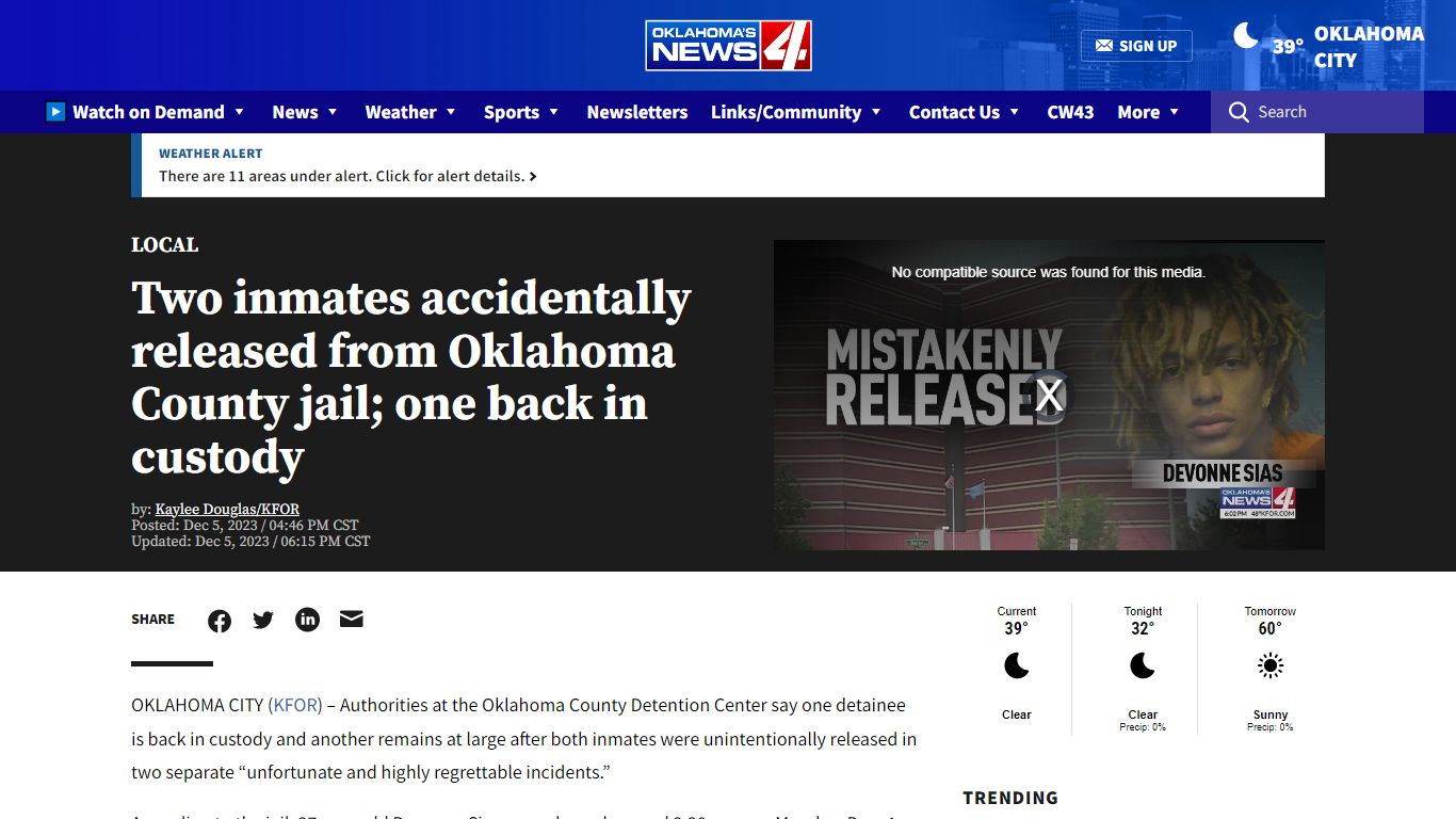 Two inmates accidentally released from Oklahoma County jail; one back ...